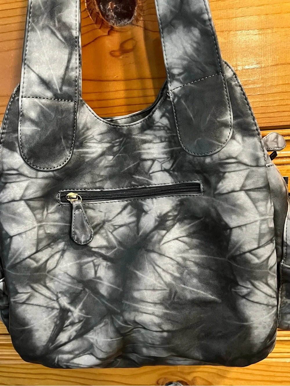 NWT Angel Barcelo Tie-Dye Hobo Shoulder Bag Gray Black Multi Pocket Woven Boho